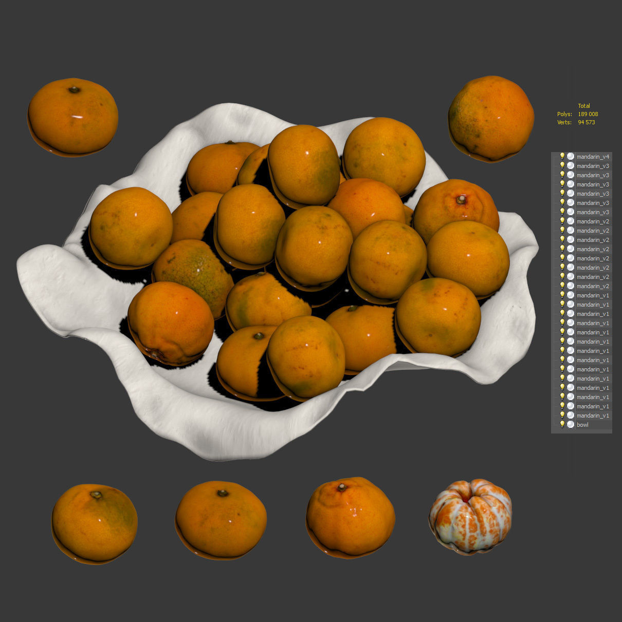 Tangerines in a clay bowl Low-poly 3D model_3