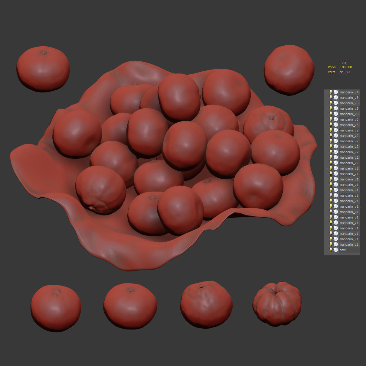 Tangerines in a clay bowl Low-poly 3D model_5