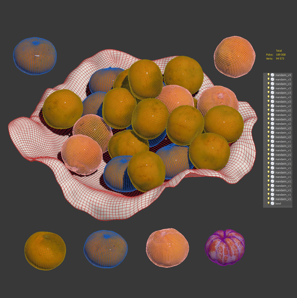 Tangerines in a clay bowl Low-poly 3D model_4