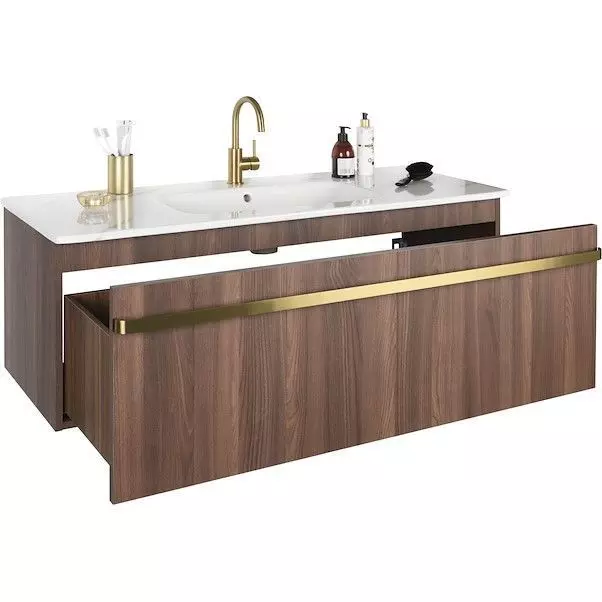 Washbasin 3D model modern bathroom vanity in wood and brass Low-poly 3D model_0
