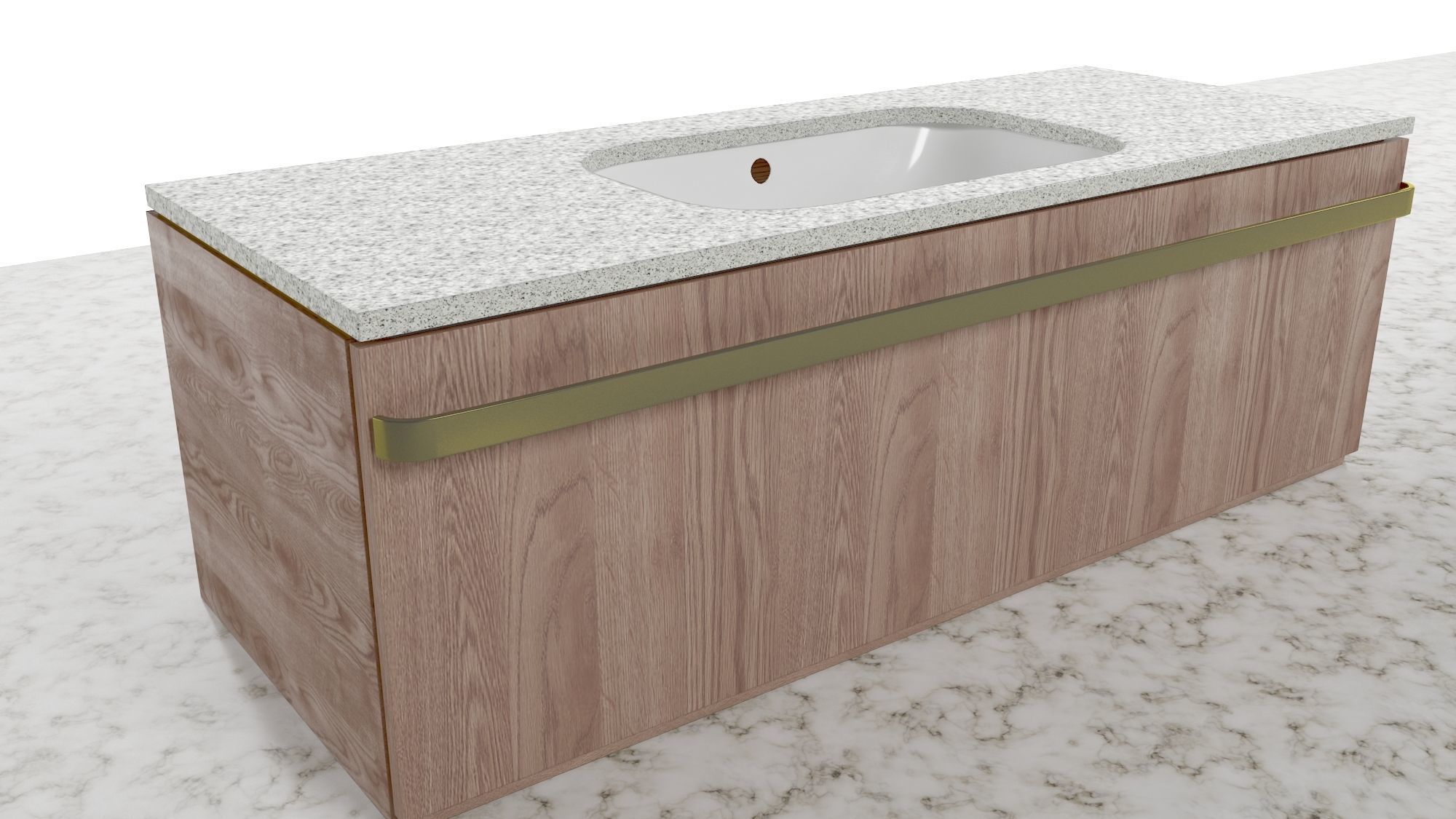 Washbasin 3D model modern bathroom vanity in wood and brass Low-poly 3D model_3