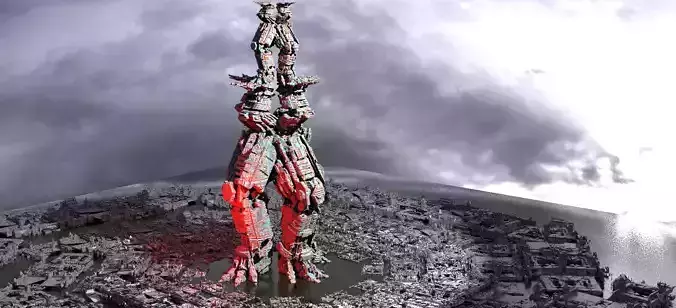 Sci Fi Robot Skeleton Tower with base