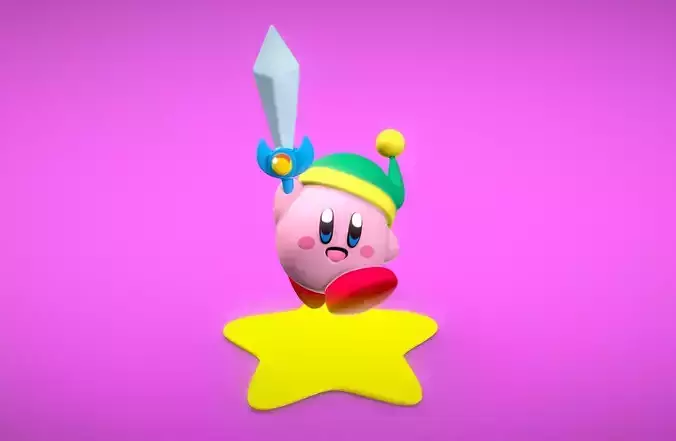 Kirby - 3D print model cartoon character holding sword