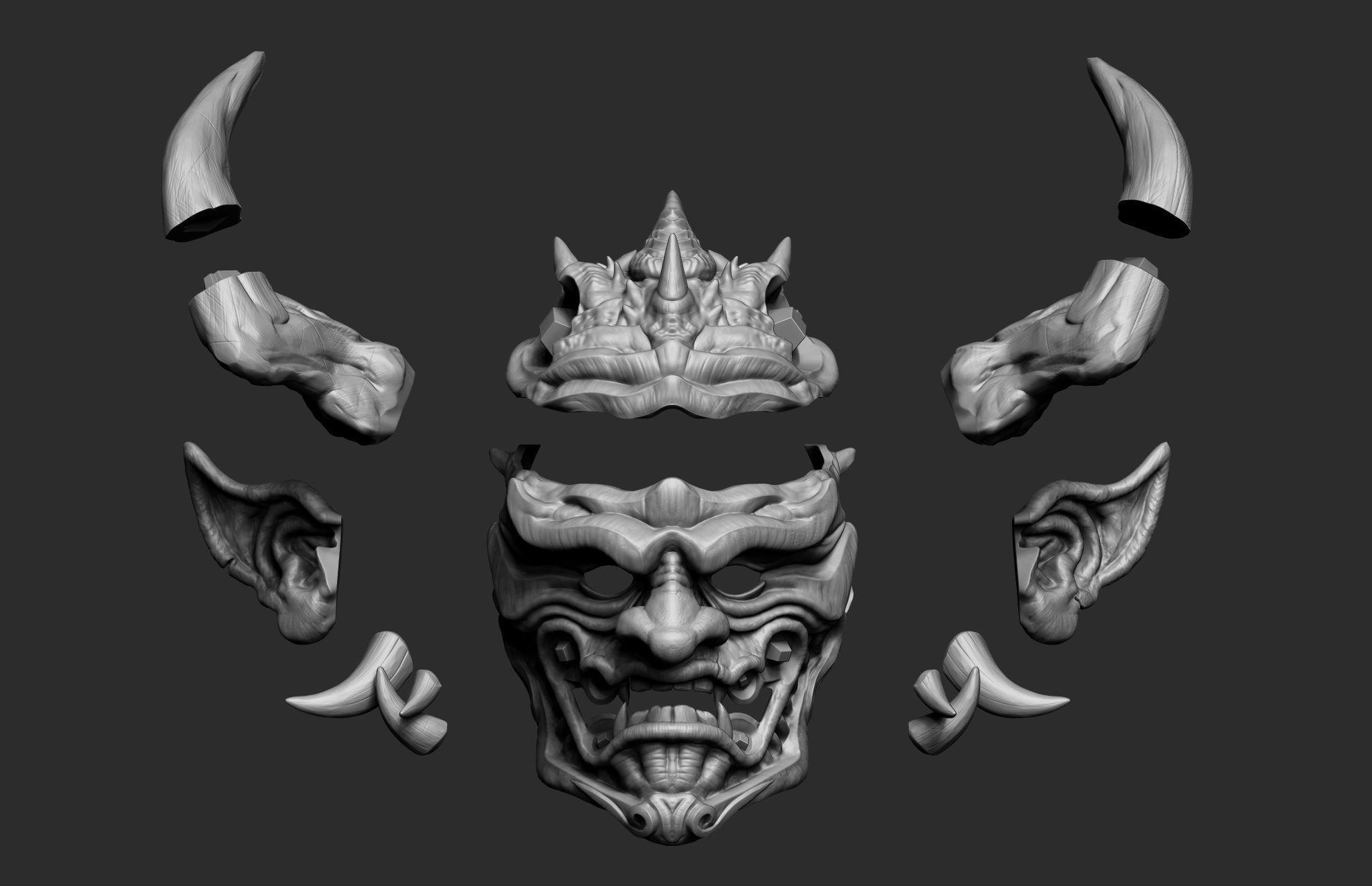 Japanese Hannya Mask Oni Demon Mask Samurai Mask 3D print model_14