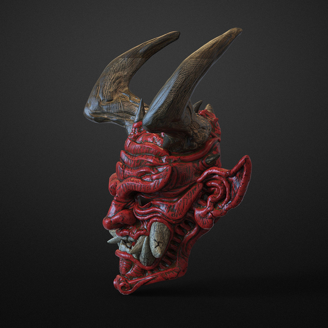 Japanese Hannya Mask Oni Demon Mask Samurai Mask 3D print model_3