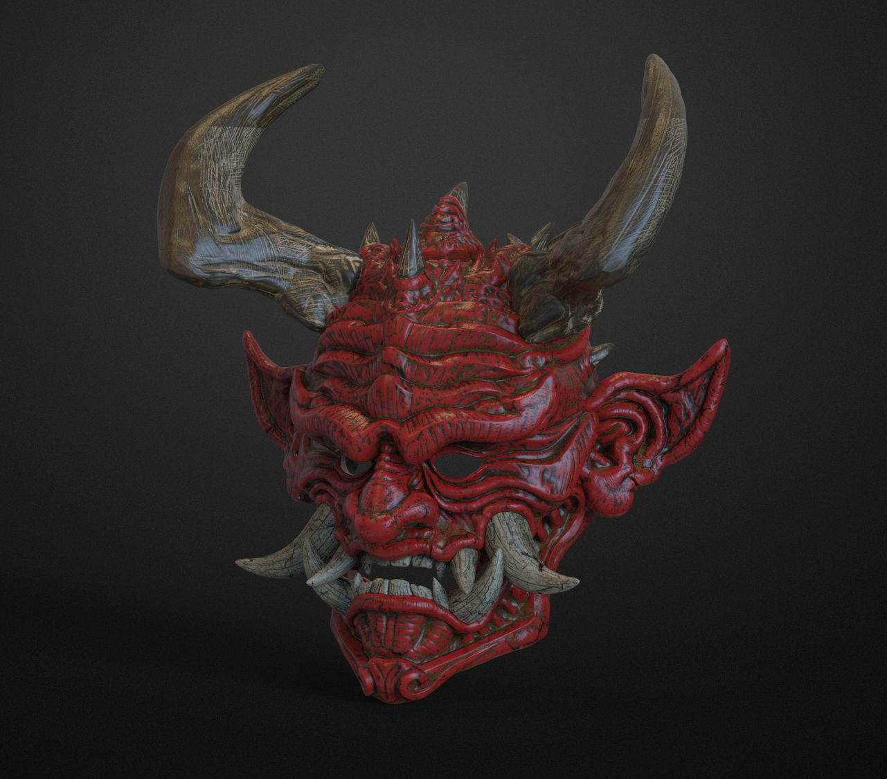 Japanese Hannya Mask Oni Demon Mask Samurai Mask 3D print model_7
