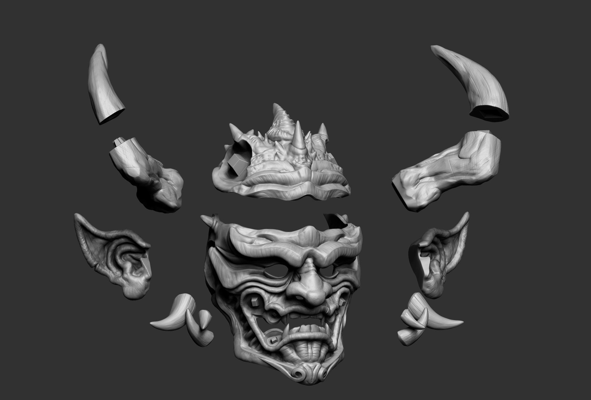 Japanese Hannya Mask Oni Demon Mask Samurai Mask 3D print model_19