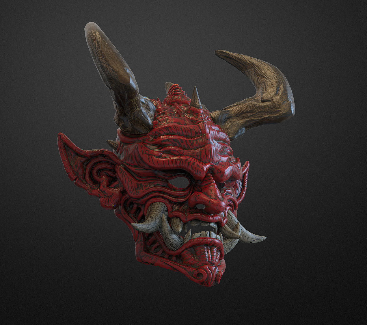 Japanese Hannya Mask Oni Demon Mask Samurai Mask 3D print model_1