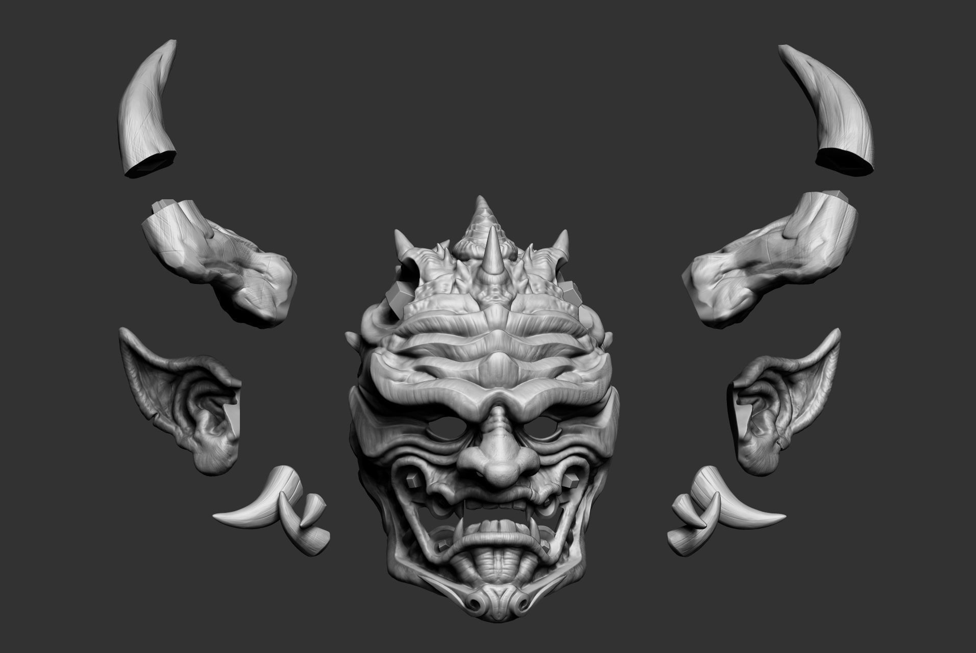 Japanese Hannya Mask Oni Demon Mask Samurai Mask 3D print model_15