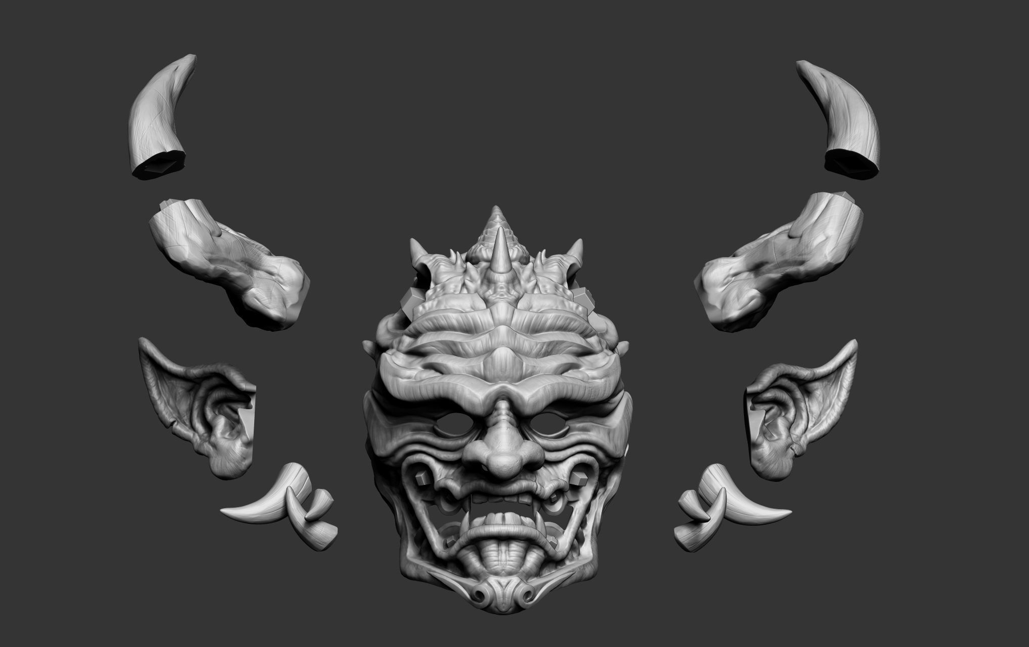 Japanese Hannya Mask Oni Demon Mask Samurai Mask 3D print model_16