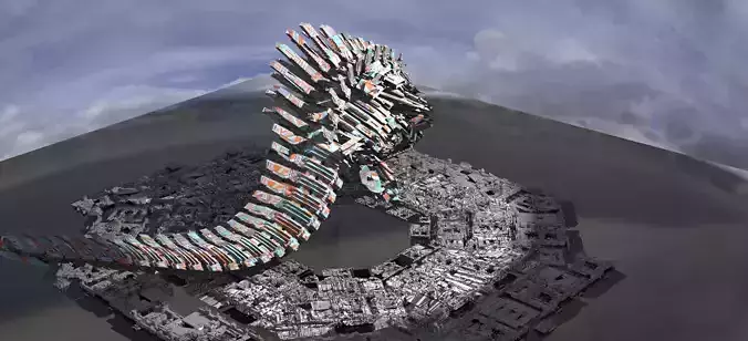 Robot Dino tail and back with ground 3D model