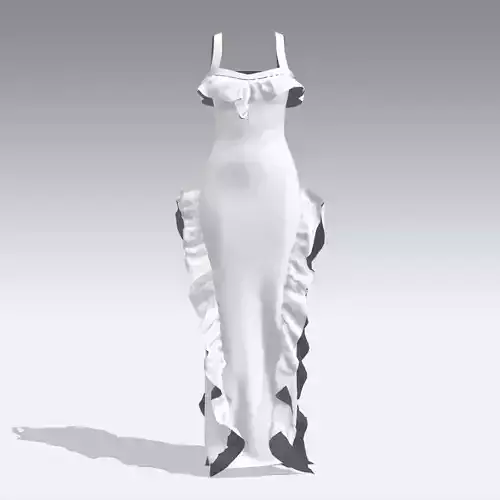 DRESS RUFFLED WHITE LOOK MODERN LONG