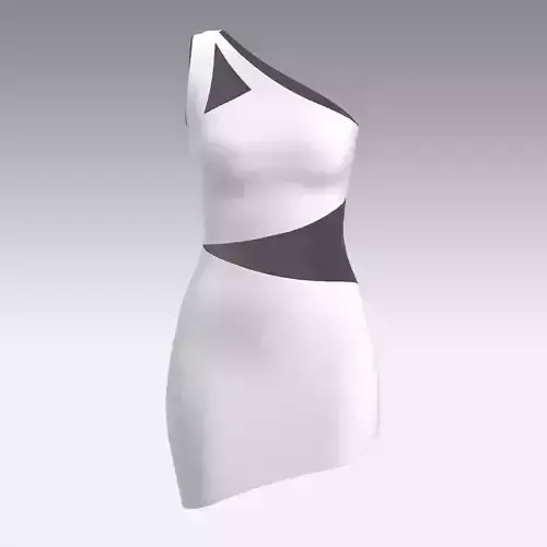 DRESS ONE SHOULDER WHITE PANELED LOOK SMALL DRESS