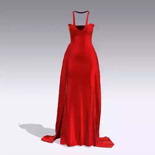 DRESS RED SATIN LOOK LONG DRESS V NECKLINE