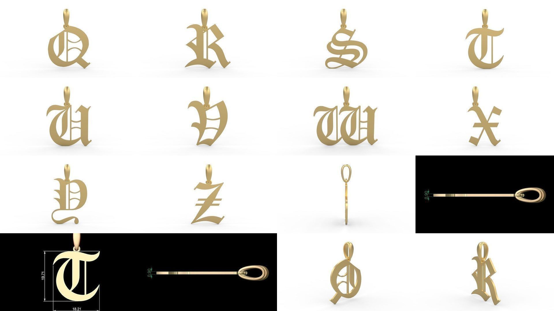 Initial Letters Pendant Alphabets Old London 3D Model Collection_1