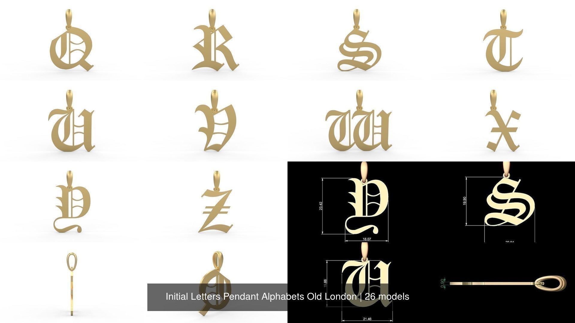 Initial Letters Pendant Alphabets Old London 3D Model Collection_2
