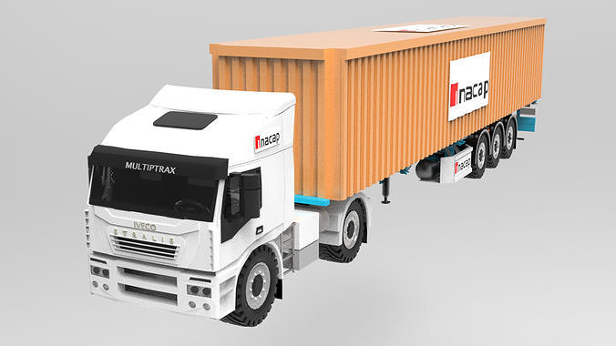 Extended Trailer with Container Low-poly 3D model