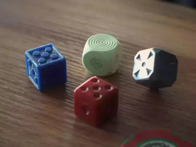 Dice set on wooden table 3D print model