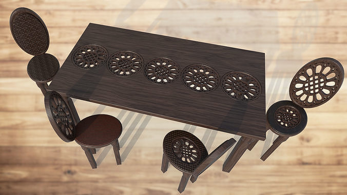 Table and 4 chairs with an openwork pattern  low-poly 3D model Low-poly 3D model