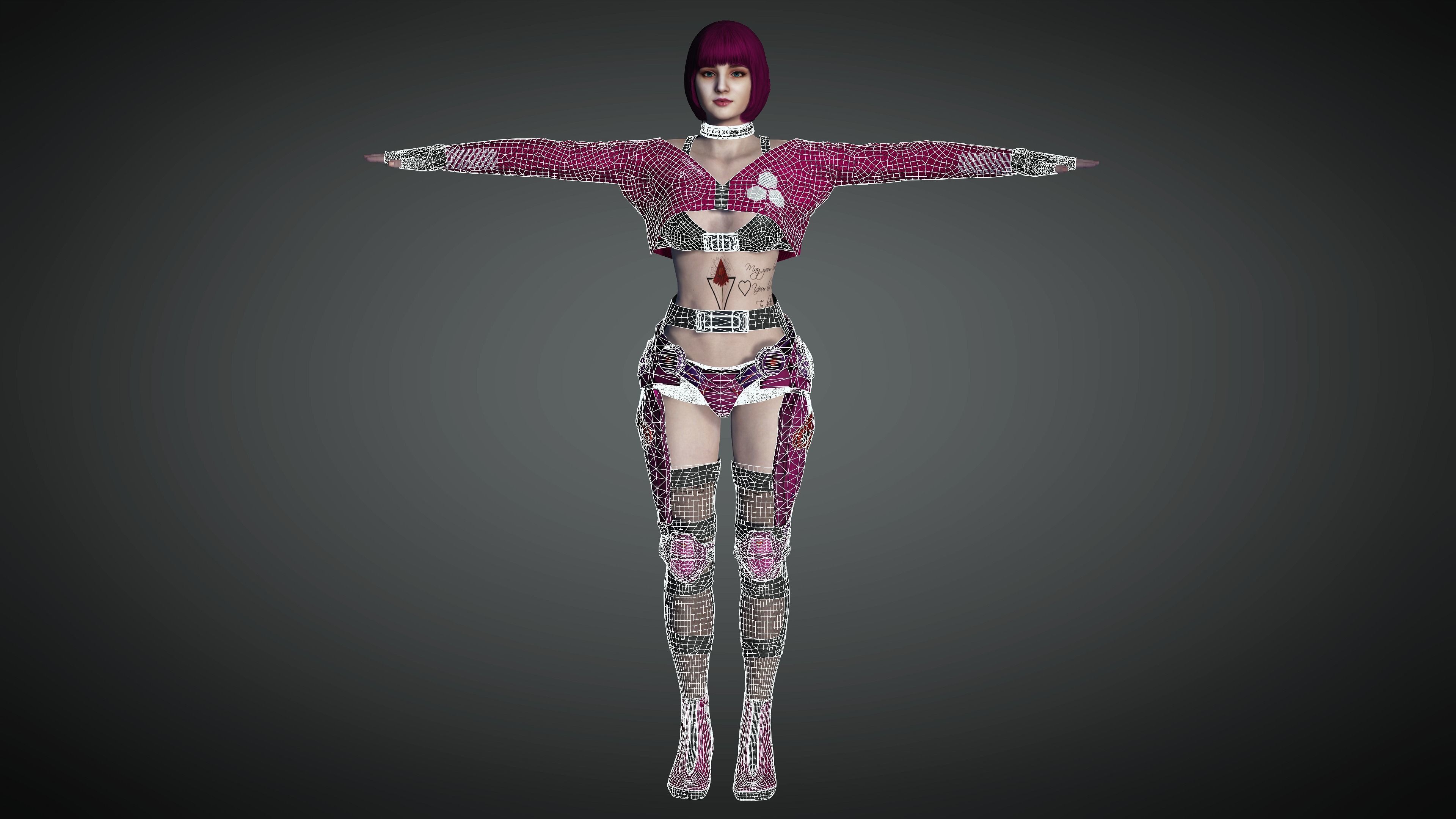 AAA Cyber Punk Female Character 02 Low-poly 3D model_25