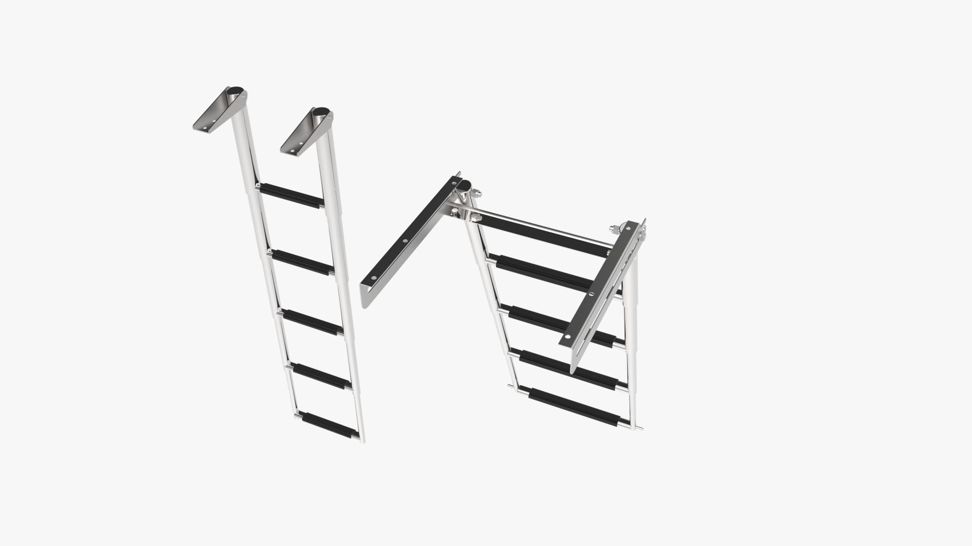 2 Boat Stainless Telescopic Folding Ladders 3D model_5
