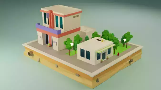 mini city Low-poly 3D model