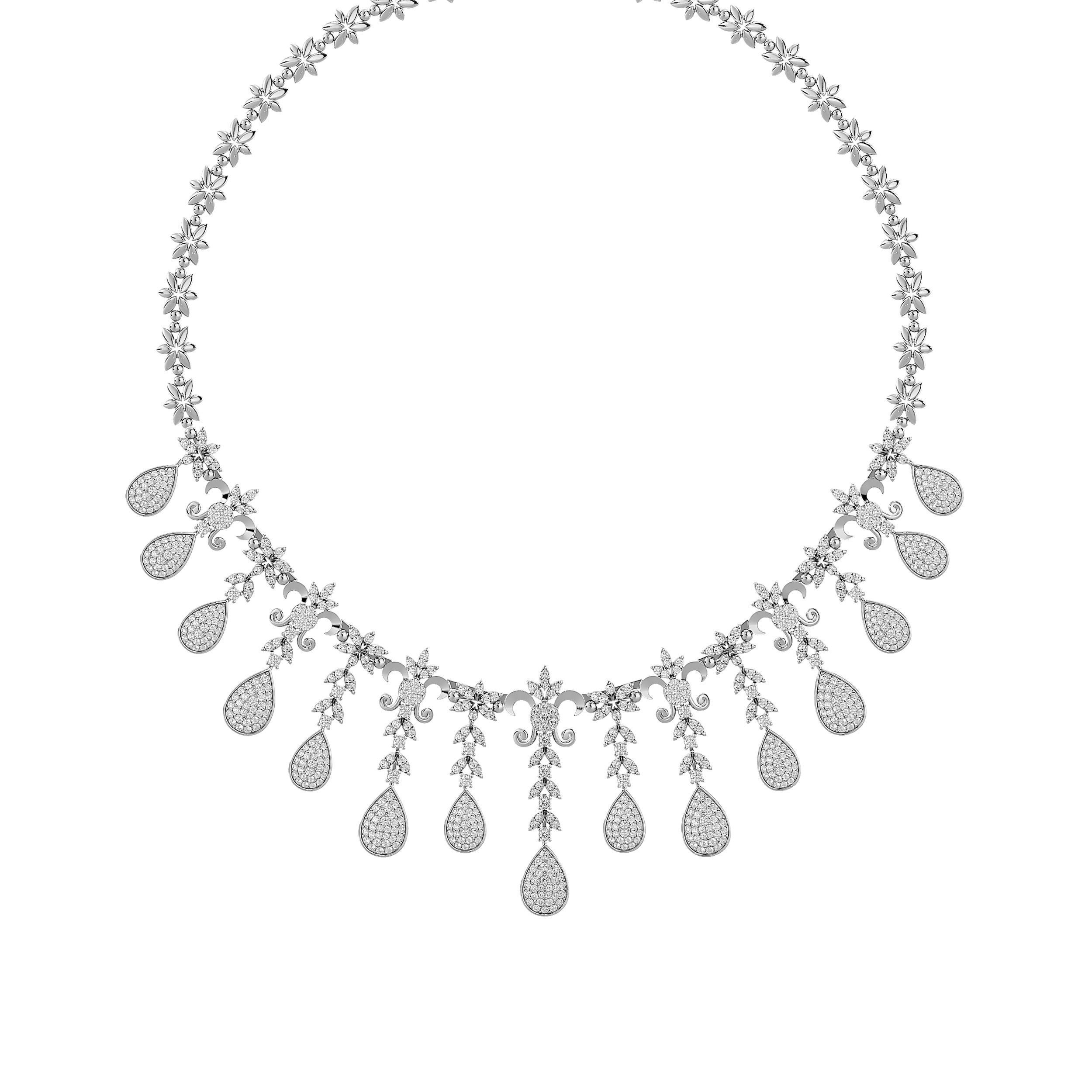 High Jewelry Diamond Necklace Earrings Set stl jcd render 3D print model_4