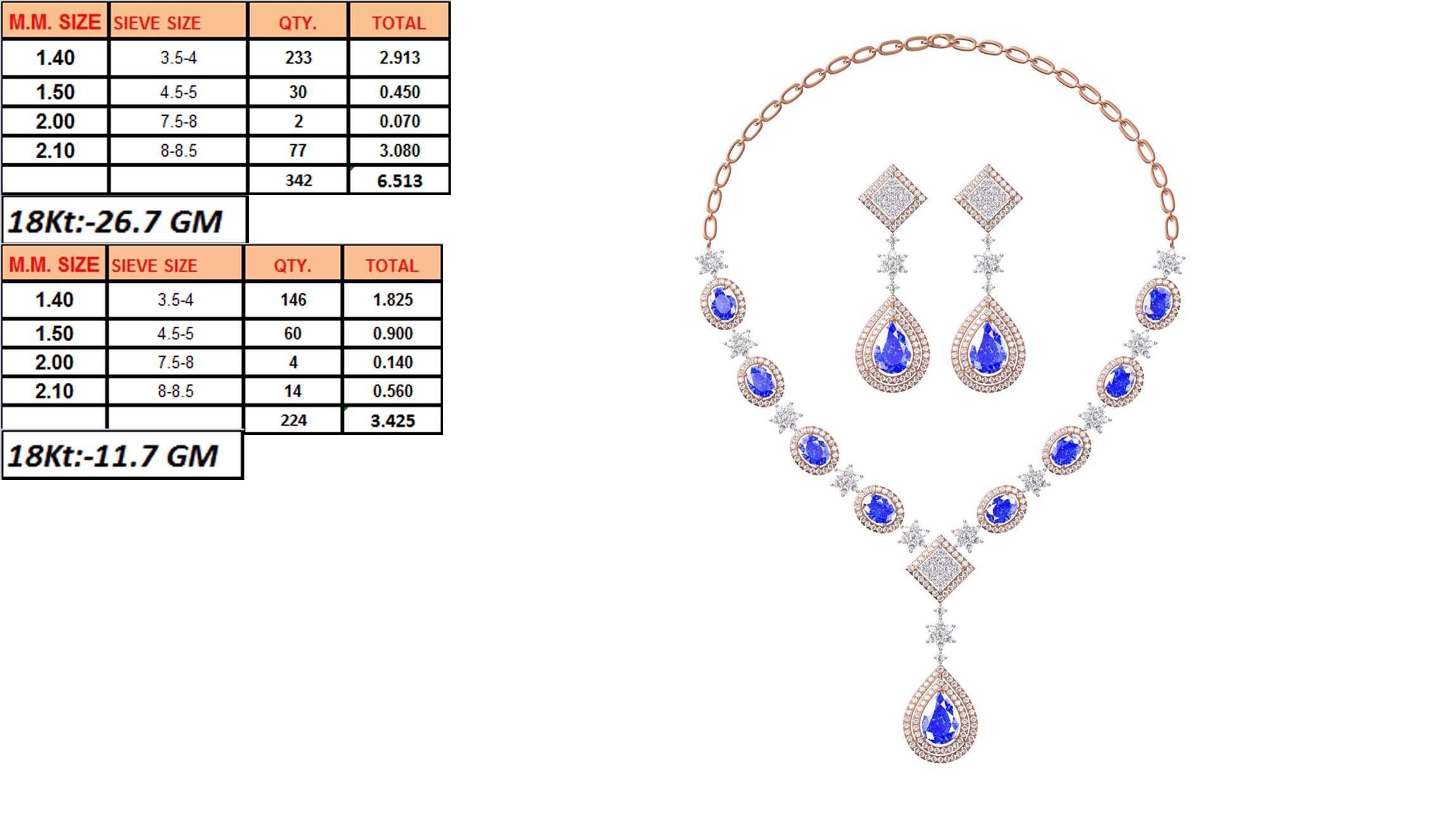 High Jewelry Diamond Necklace Earrings Set stl jcd render 3D print model_1