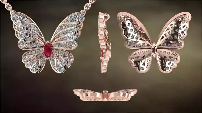butterfly earrings in rose gold 3D print model