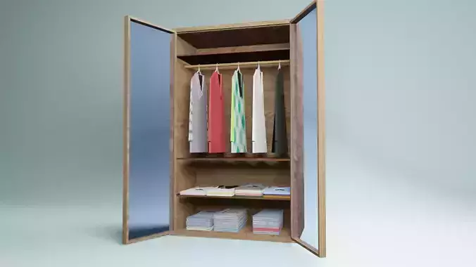 3D modeling of a wooden bedroom wardrobe