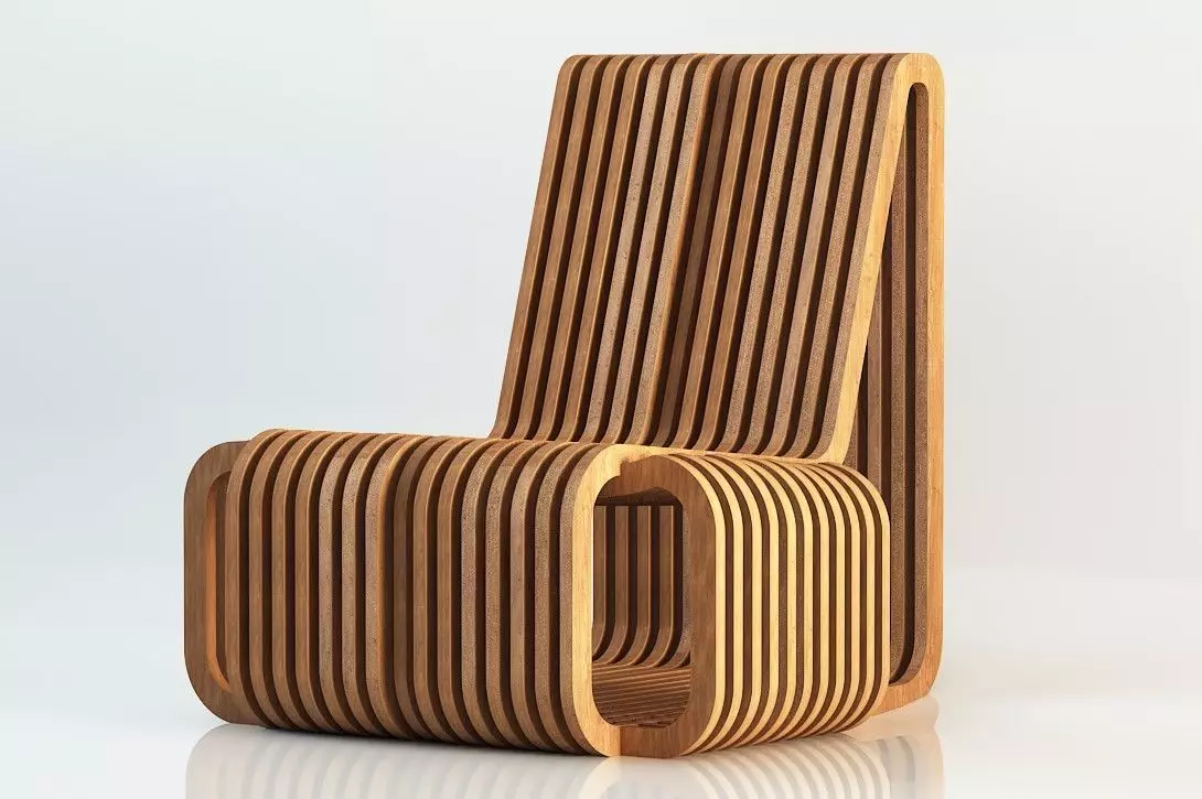 CHAIR-1001 wooden chair with slats 3D model