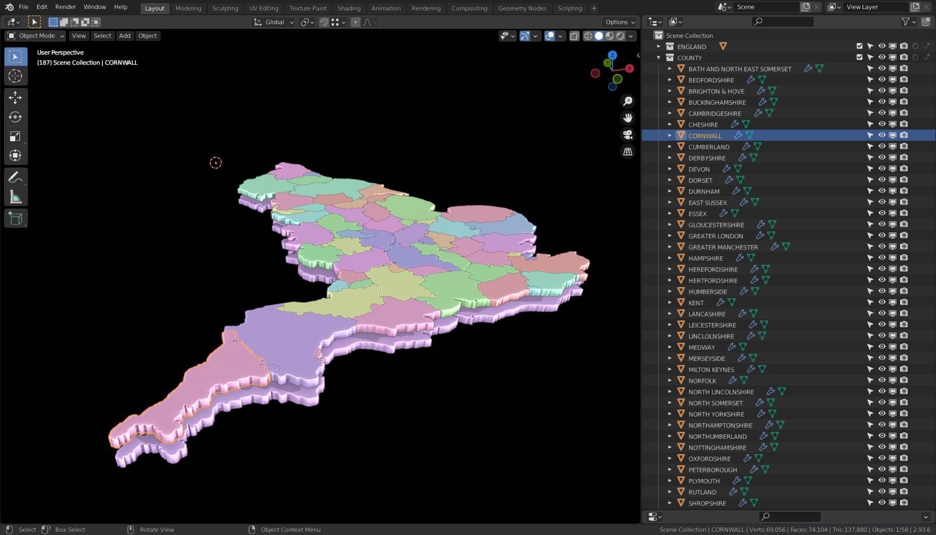 ENGLAND POLITICAL MAP LAYOUT Low-poly 3D model_6