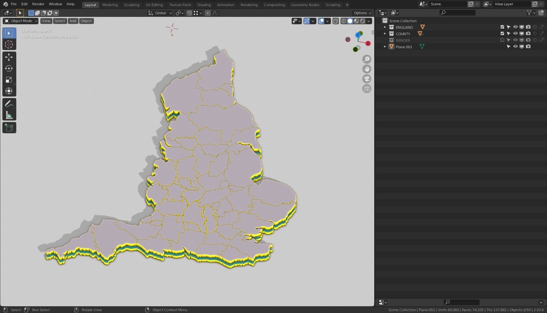 ENGLAND POLITICAL MAP LAYOUT Low-poly 3D model_8