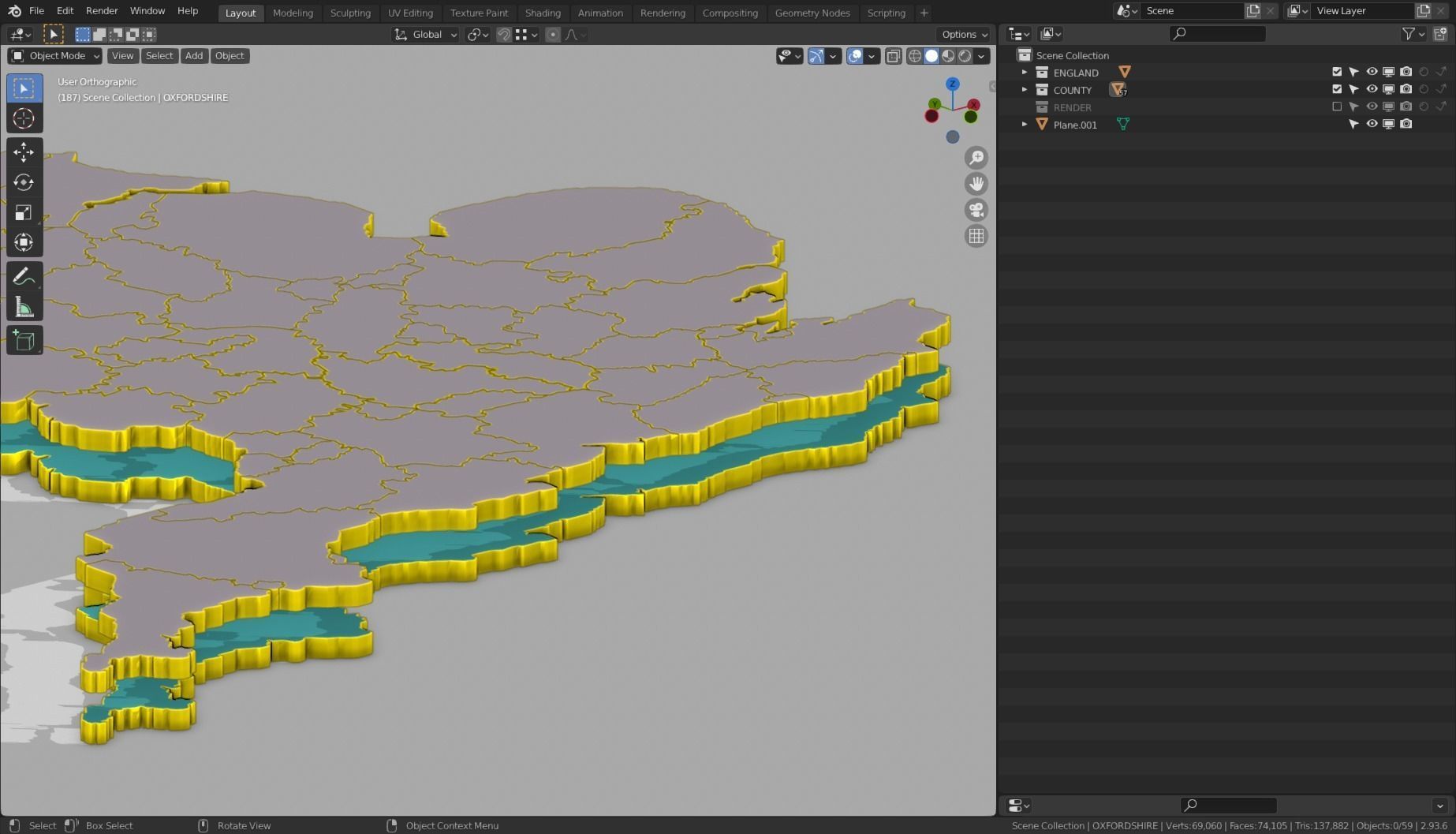 ENGLAND POLITICAL MAP LAYOUT Low-poly 3D model_13