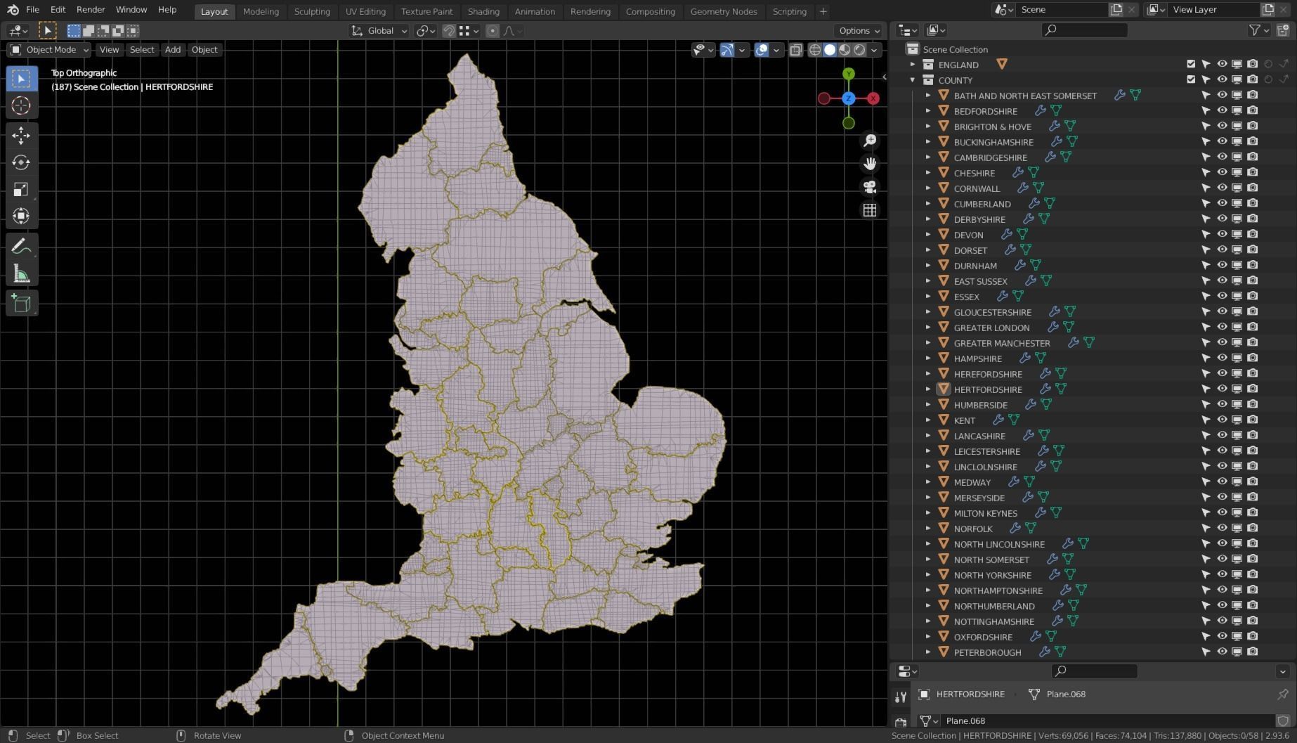 ENGLAND POLITICAL MAP LAYOUT Low-poly 3D model_2