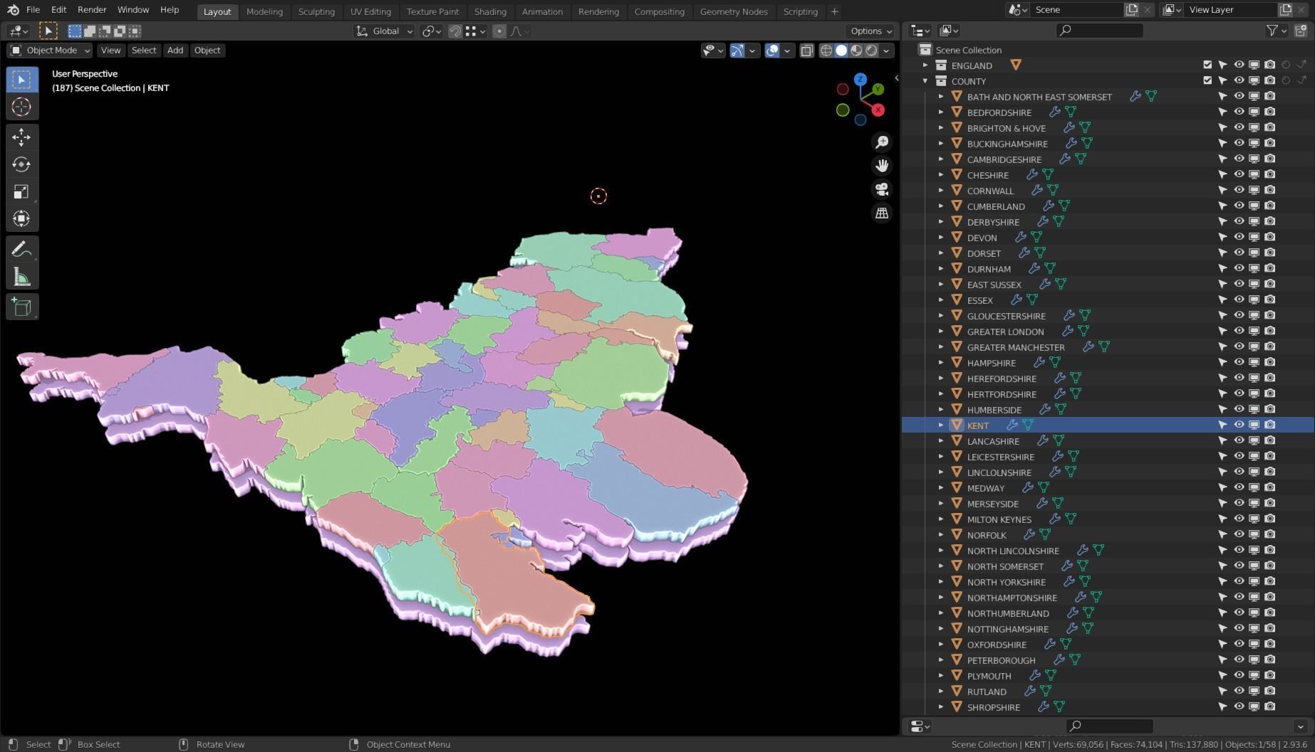ENGLAND POLITICAL MAP LAYOUT Low-poly 3D model_5