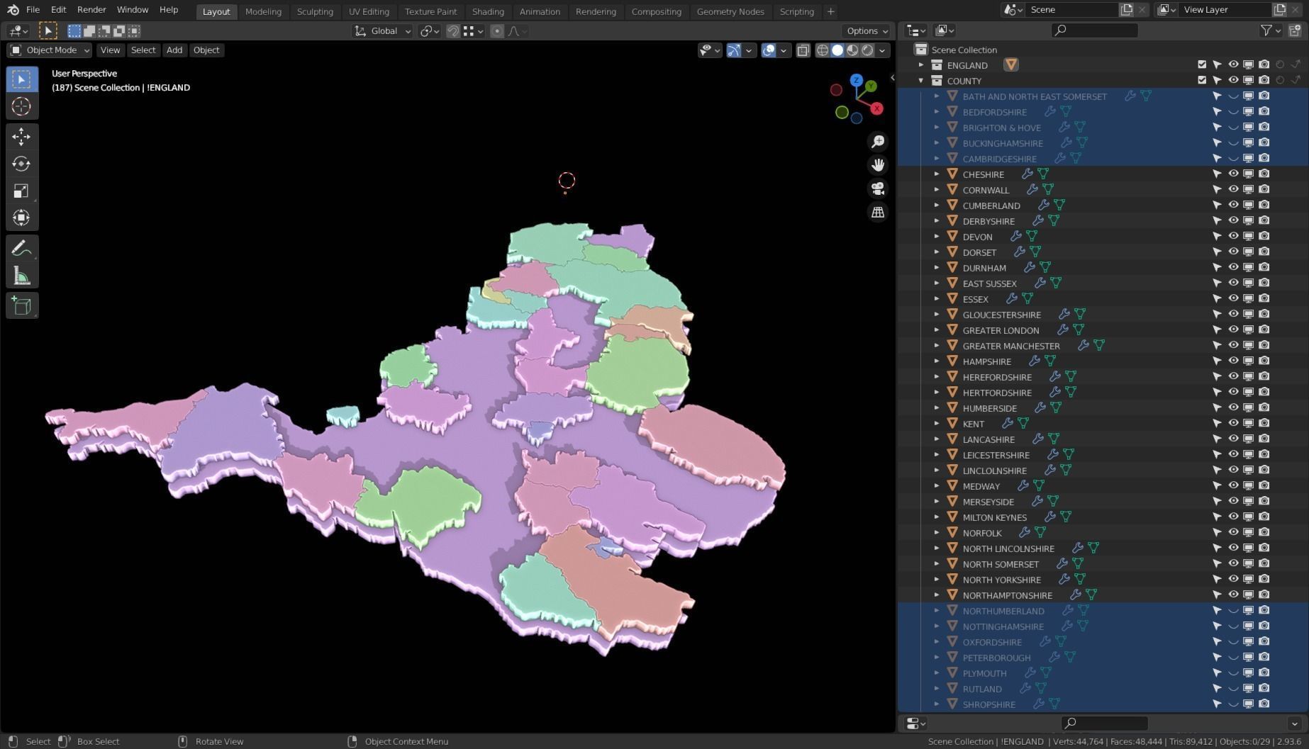 ENGLAND POLITICAL MAP LAYOUT Low-poly 3D model_4