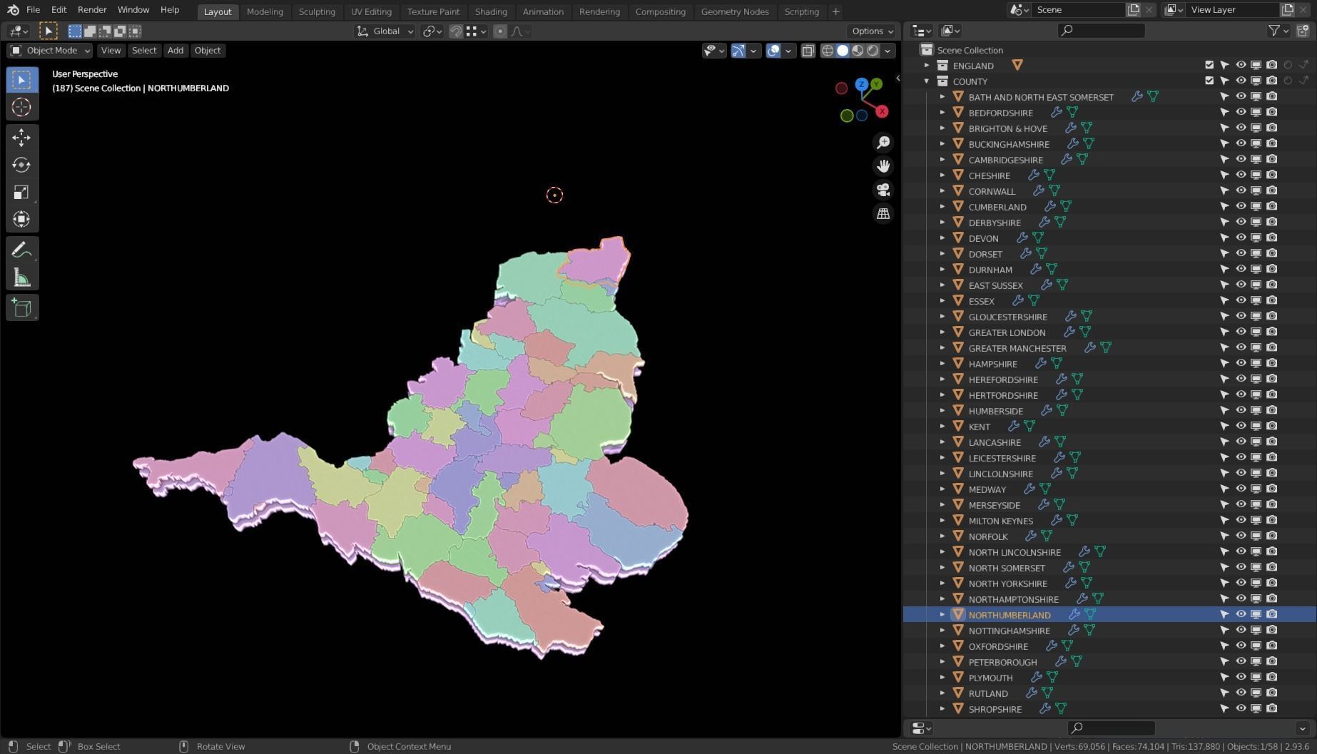 ENGLAND POLITICAL MAP LAYOUT Low-poly 3D model_7