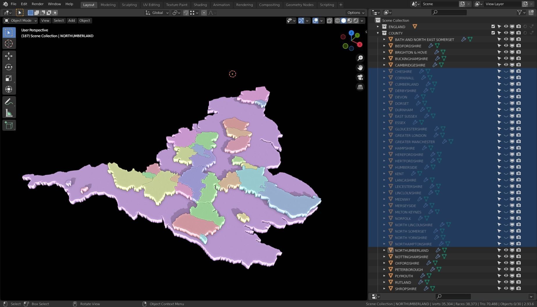 ENGLAND POLITICAL MAP LAYOUT Low-poly 3D model_3