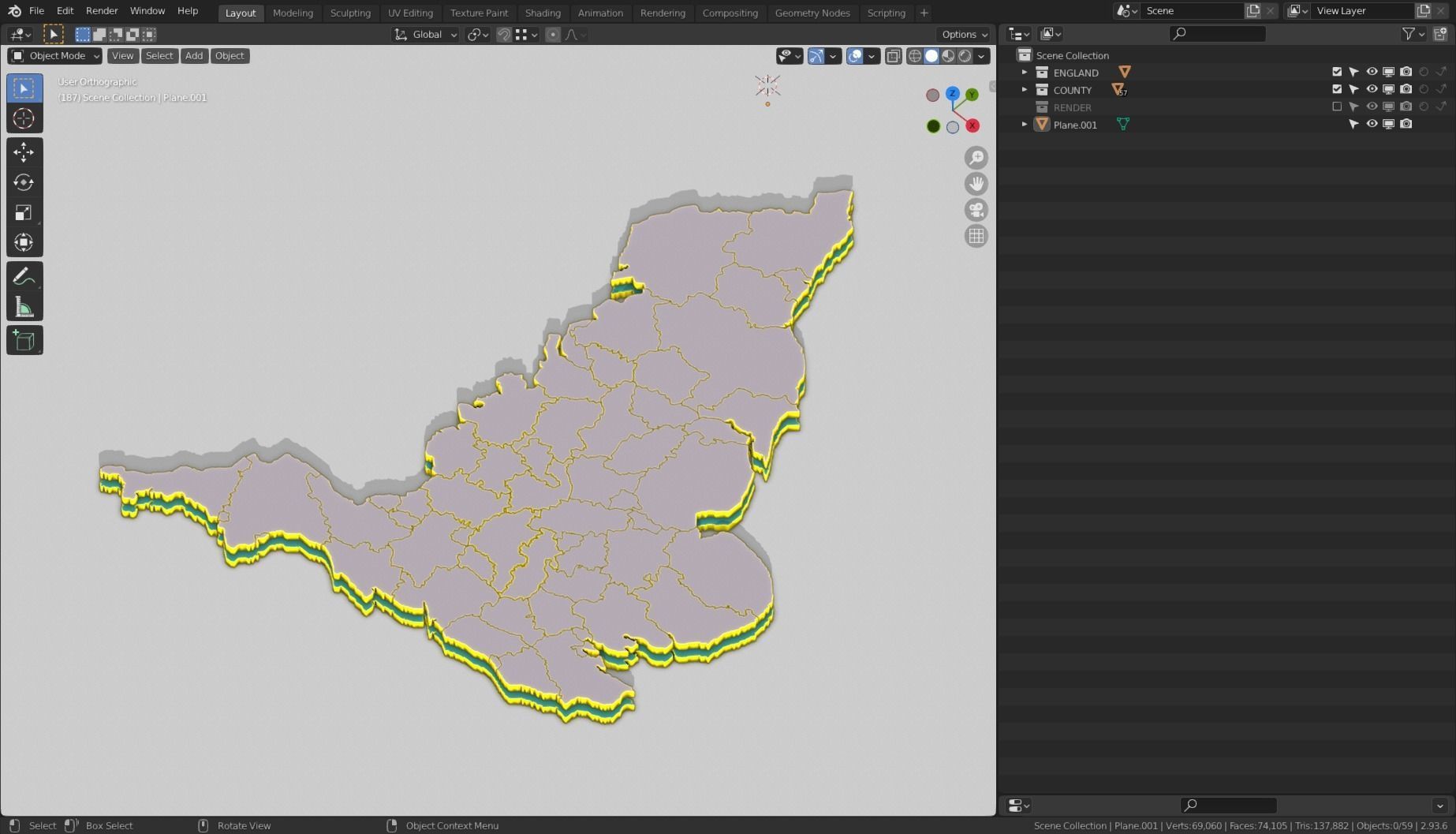 ENGLAND POLITICAL MAP LAYOUT Low-poly 3D model_9