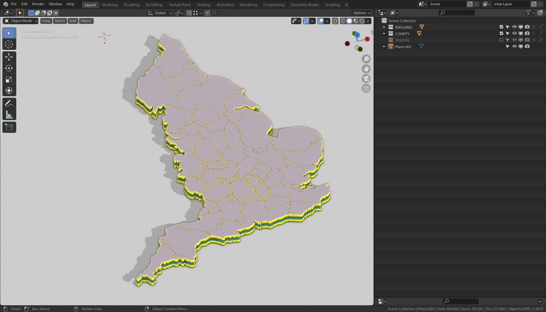 ENGLAND POLITICAL MAP LAYOUT Low-poly 3D model_10