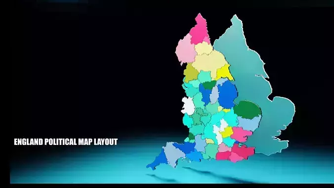 ENGLAND POLITICAL MAP LAYOUT Low-poly 3D model