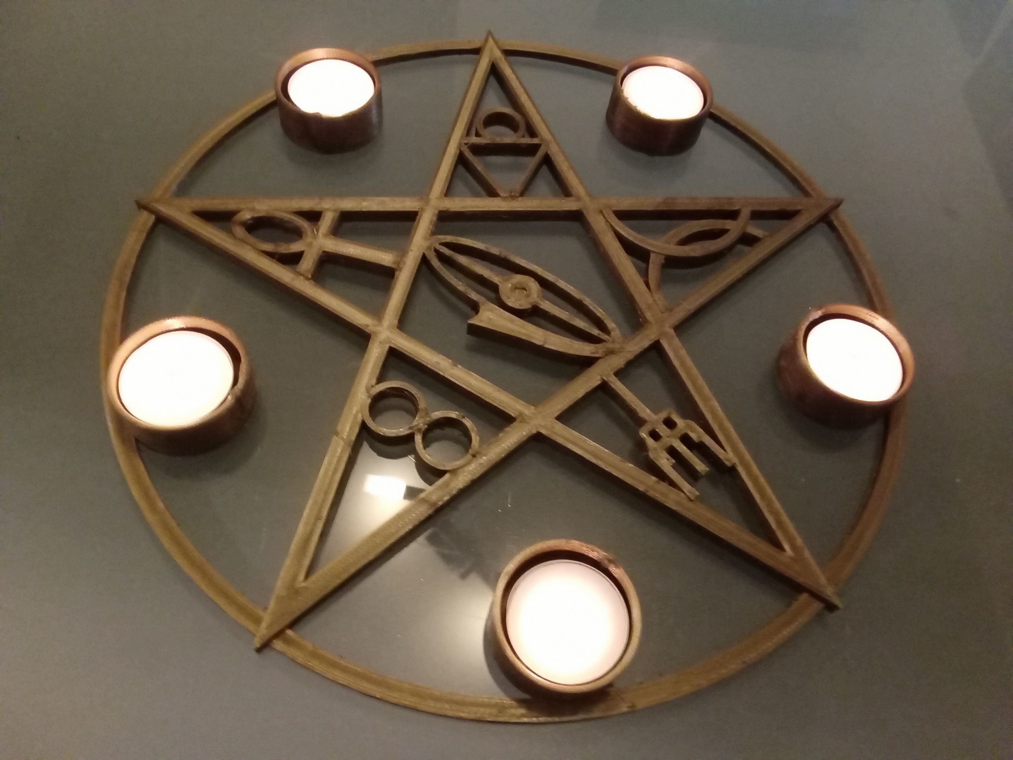 Gothik pentagram candle holder 3D print model_24