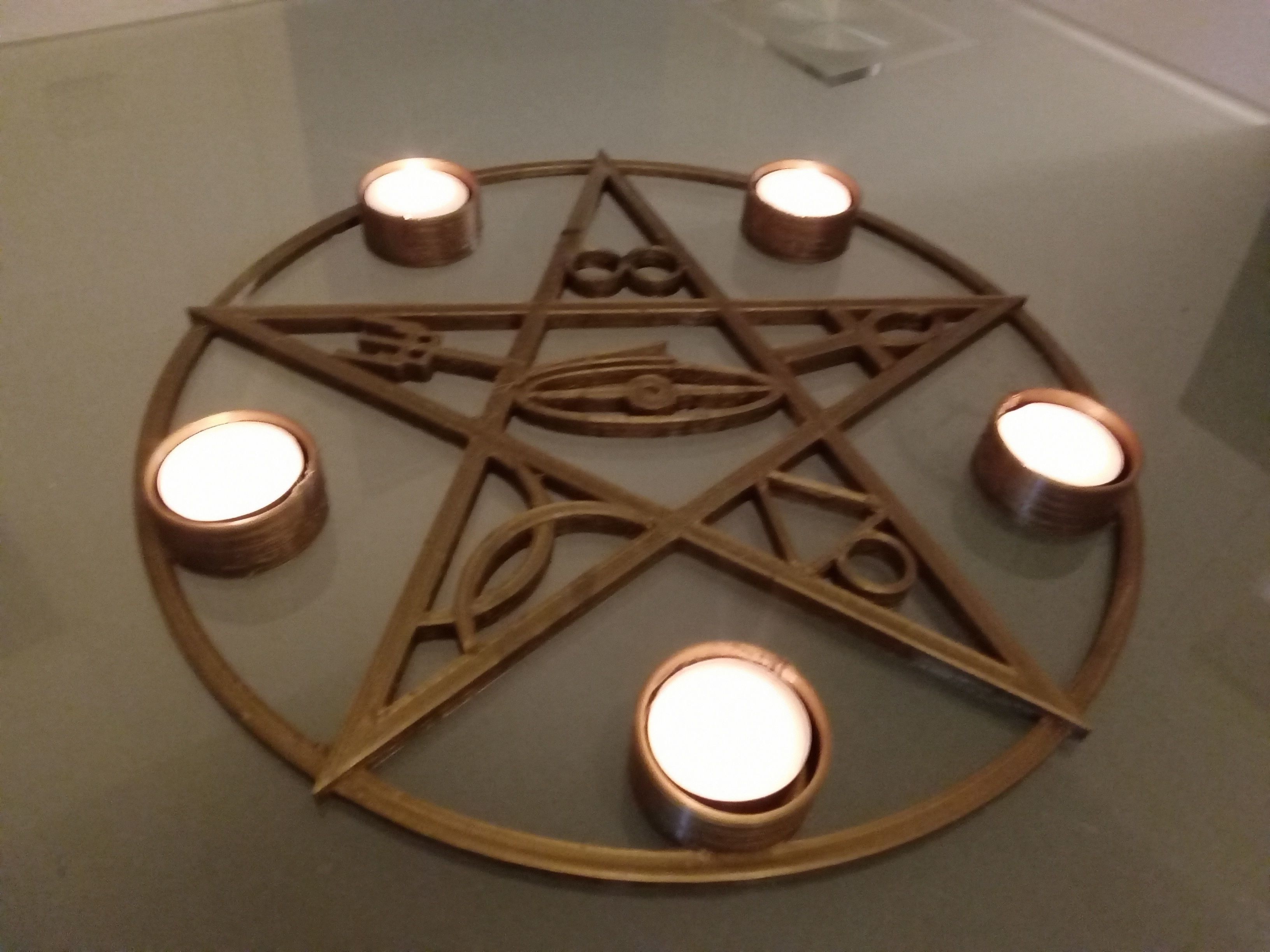 Gothik pentagram candle holder 3D print model_22