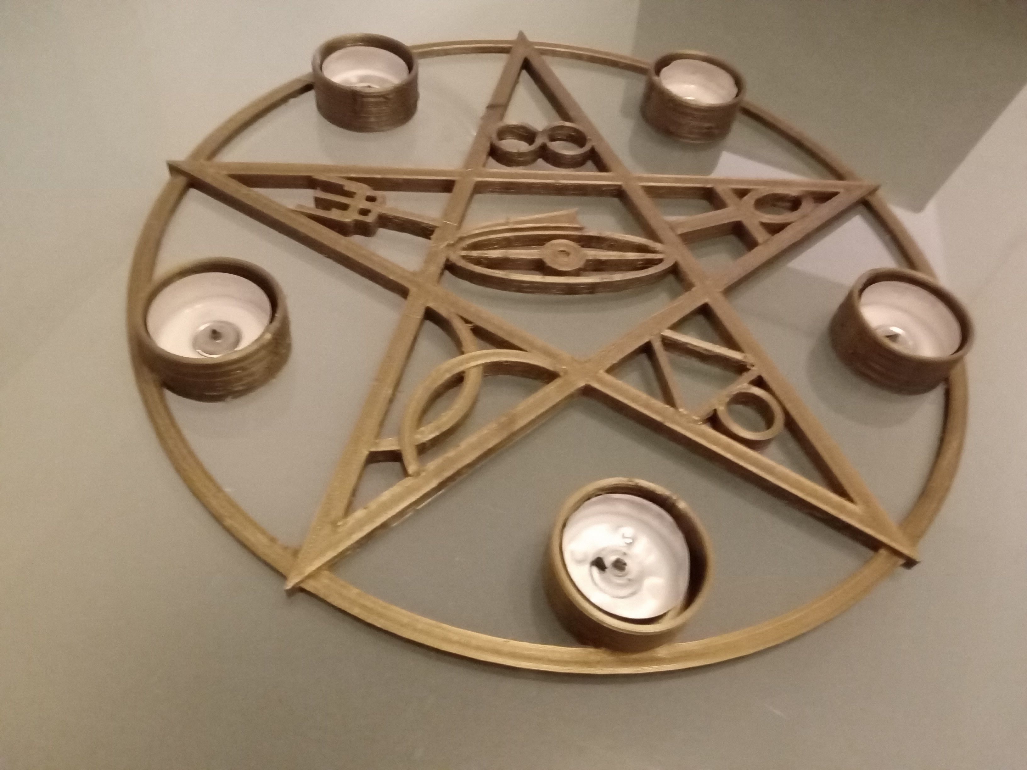 Gothik pentagram candle holder 3D print model_13