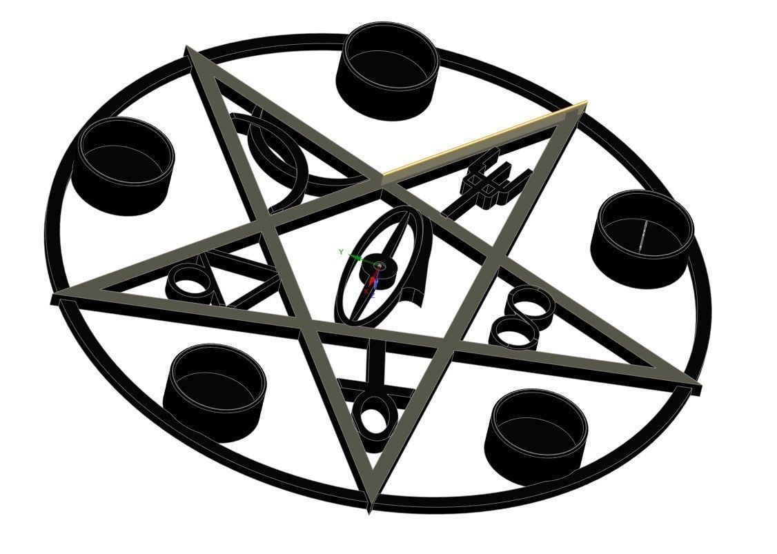 Gothik pentagram candle holder 3D print model_5