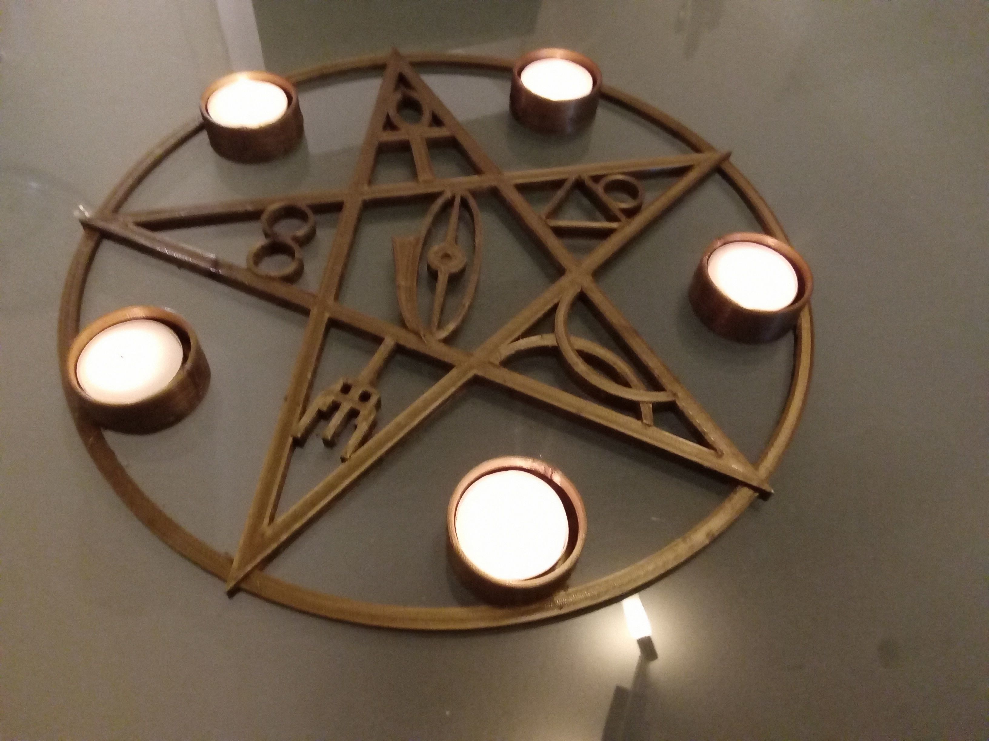 Gothik pentagram candle holder 3D print model_2