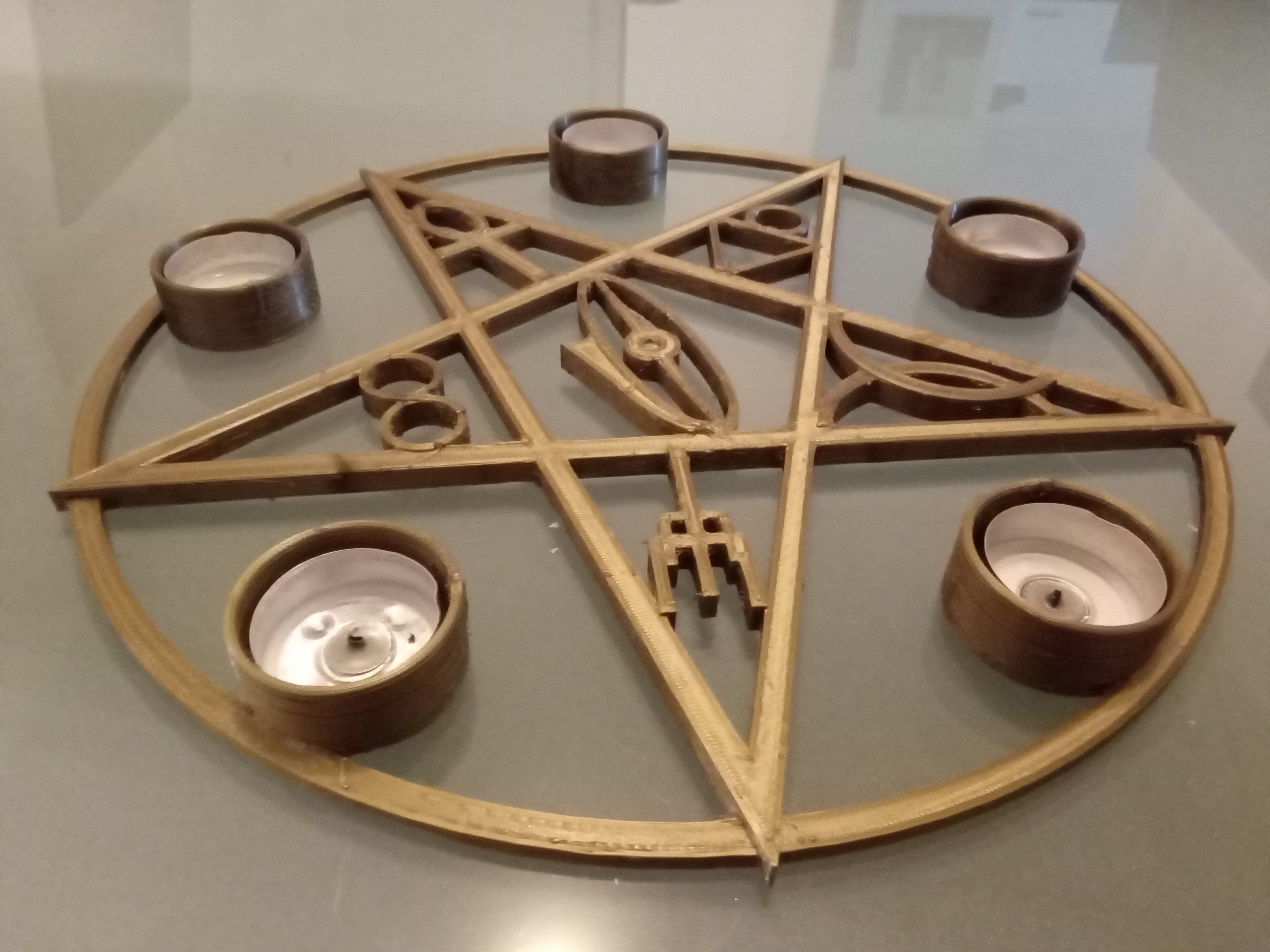 Gothik pentagram candle holder 3D print model_4
