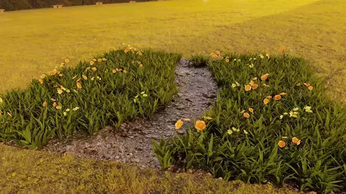 Grass path in middle of field