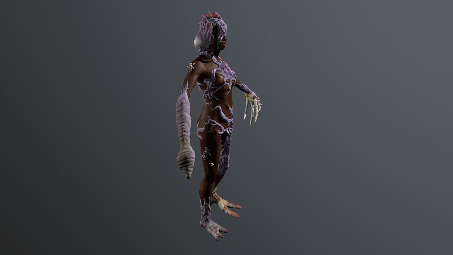 Parasite w female zombie Low-poly 3D model_8